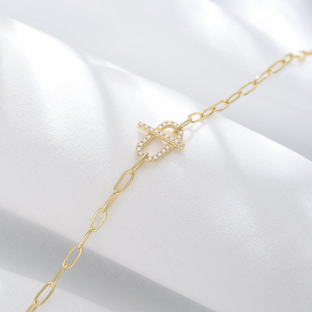 S925 Sterling Silver Bracelet Geometric Ring Micro-Inlaid Zircon Chain Bracelet Silver Chain Decoration