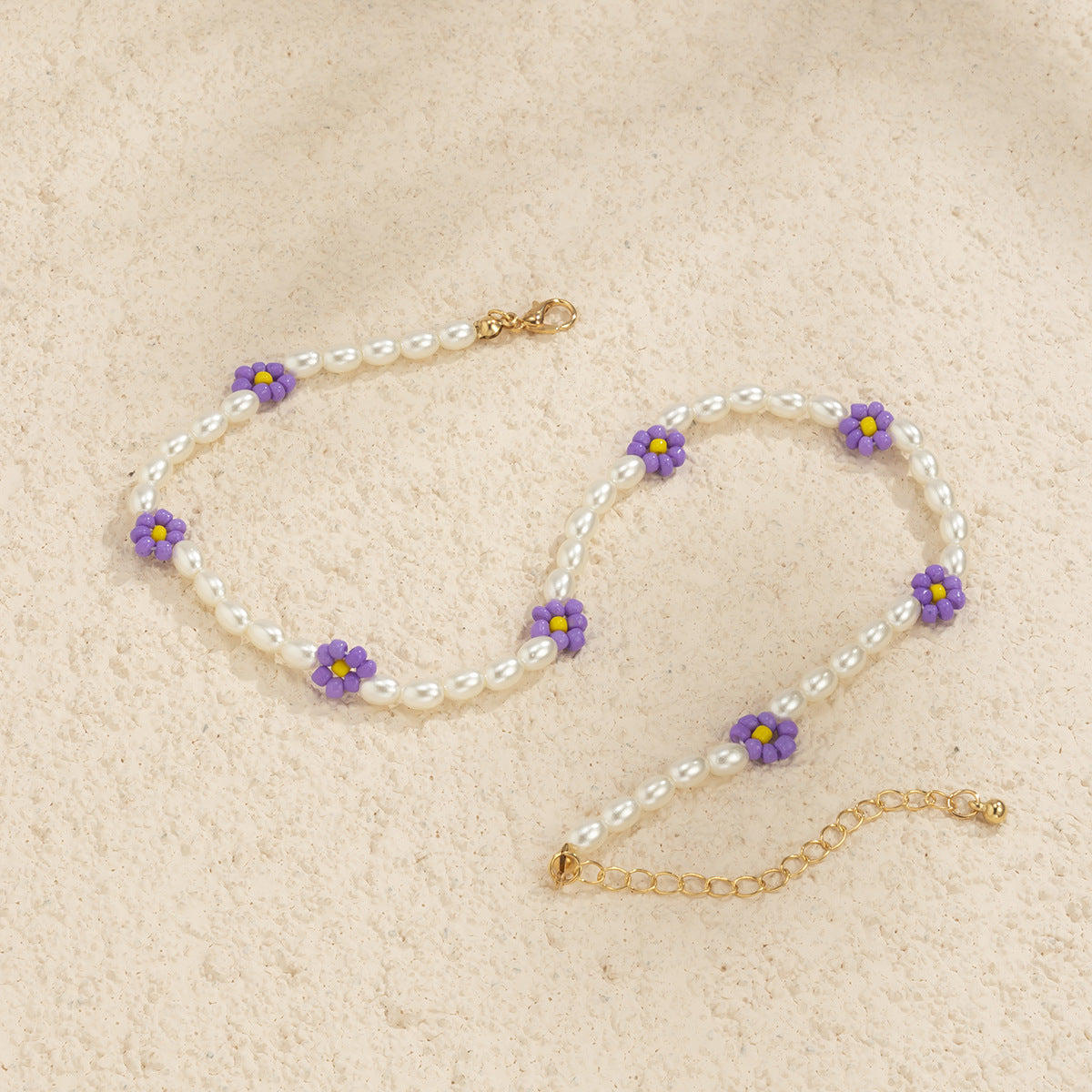 Planderful Vienna Verve Bohemian Daisy Collarbone Necklace Beaded Imitation Pearl For Boho Chic Women