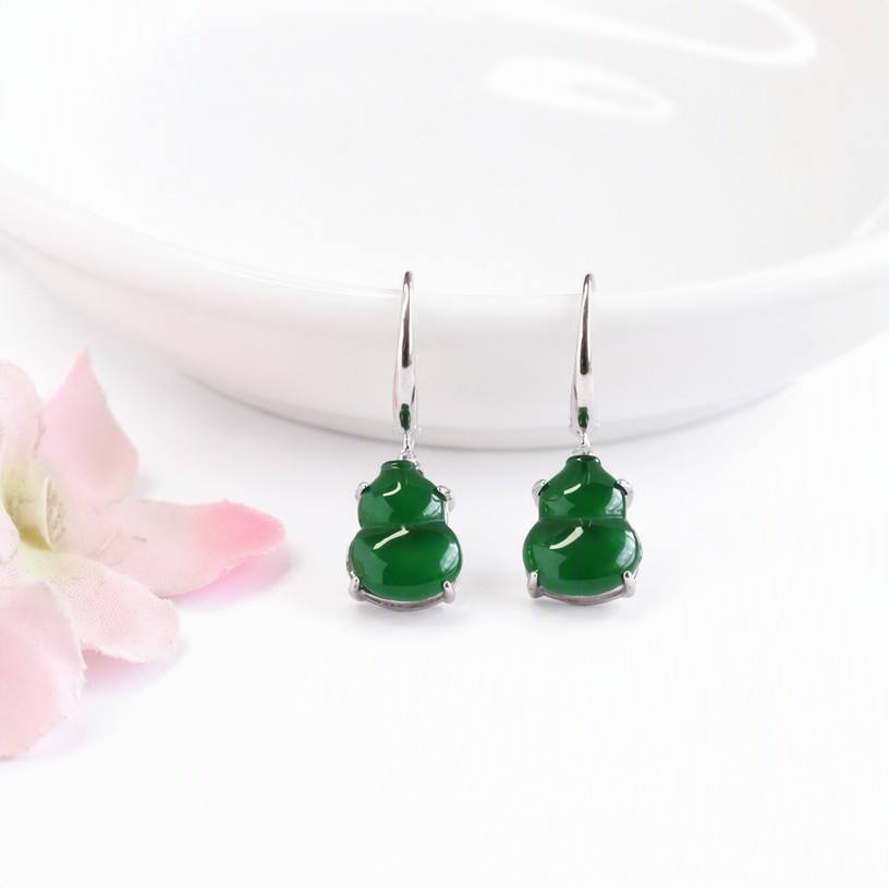 Jadeite Gourd 925 Silver Hook Earrings