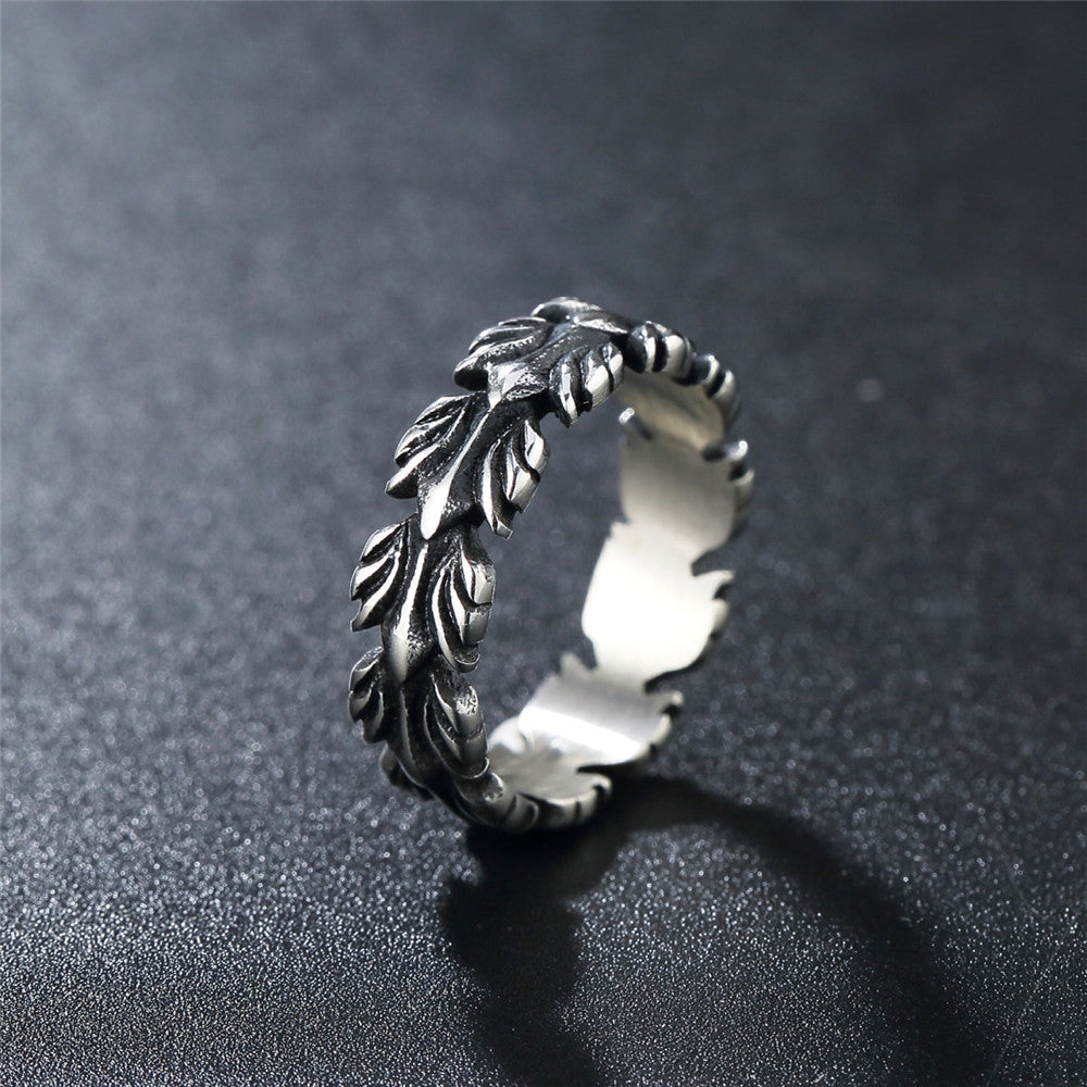 European and American Retro Wheat Ear Men's Titanium Steel Ring