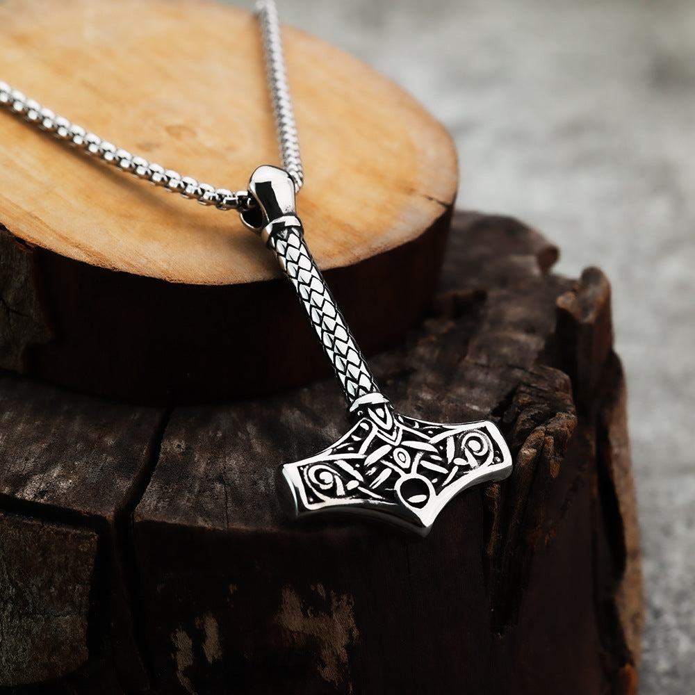 European And American Jewelry Wholesale Titanium Steel Pendant Necklace Retro Viking Hammer For Men