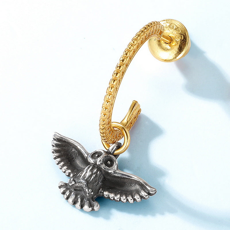 Black Owl Pendant C Shape Sterling Silver Drop Earrings