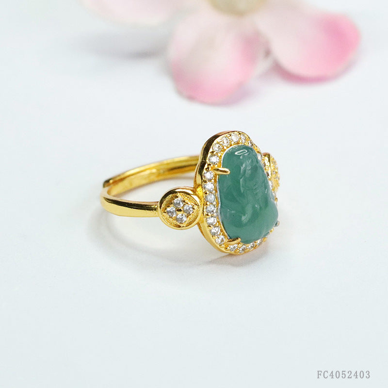 Blue-Water Jadeite Pixiu Ring
