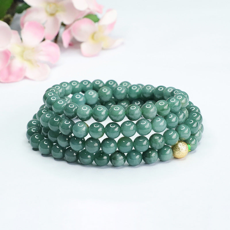 Natural Jade Necklace Blue Green Beads Sweater Chain Jade Beads