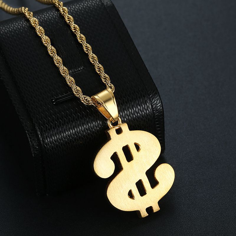 Planderful Everyday Genie Hip Hop Dollar Pendant Necklace Gold Plated Titanium Steel For Hip Hop Fans