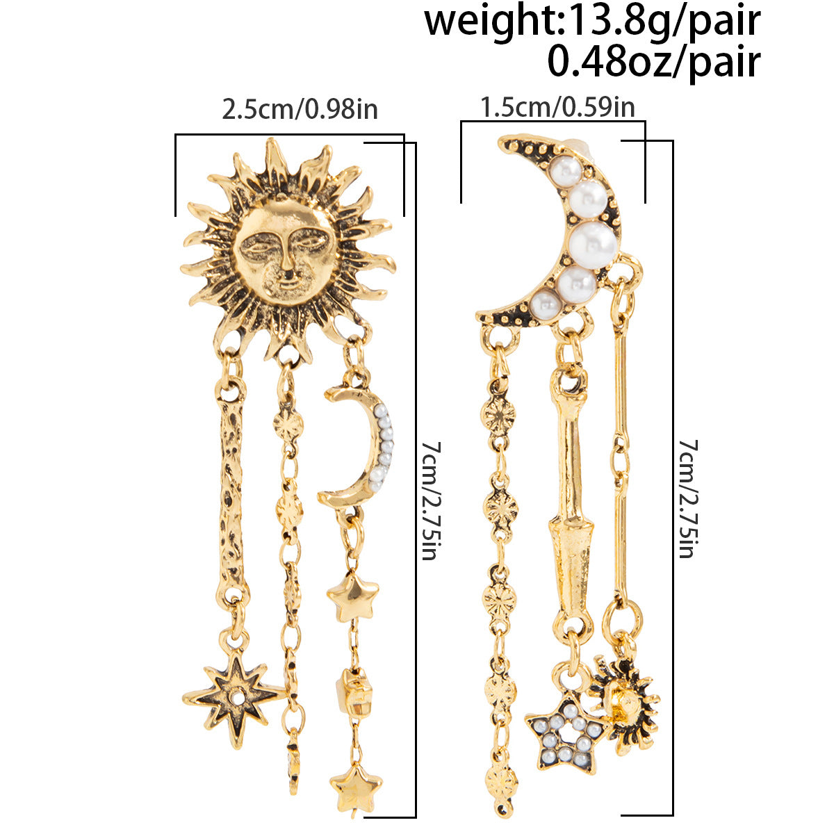 Planderful Ethnic Sun Moon Star Fringed Long Stud Earrings Imitation Pearl Versatile Statement Jewelry For Women