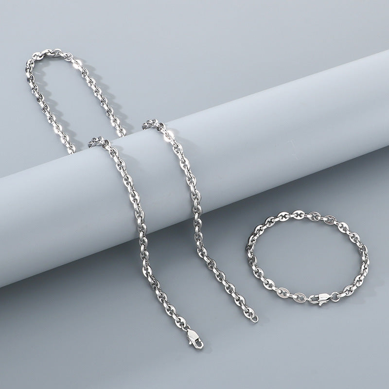 Mens 6mm Stainless Steel Bracelet And Necklace Set Buckle