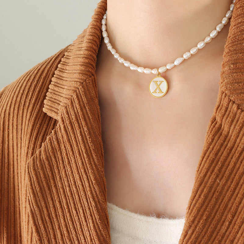 French Chic Pearl Necklace with White Sea Shell Inlay