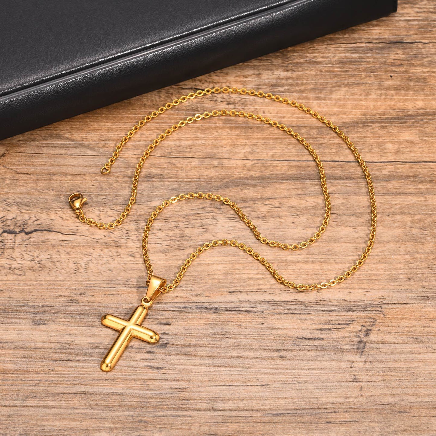 European And American Hip Hop Stainless Steel Cross Pendant Gold Necklace Men's Jewelry