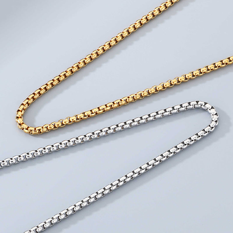 Commuter Versatile Stainless Steel Square Pearl Necklace Plain Chain Men's And Women's'S Factory