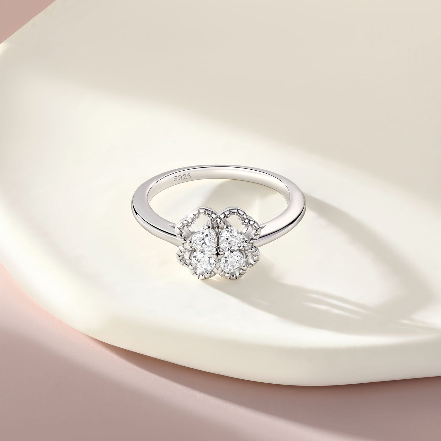 Planderful S925 Sterling Silver Four Leaf Clover Ring For Women With Zircon Luxury Jewelry