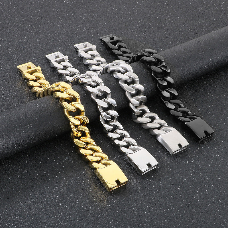 Planderful Punk Cuban Chain Bracelet Unisex Titanium Steel