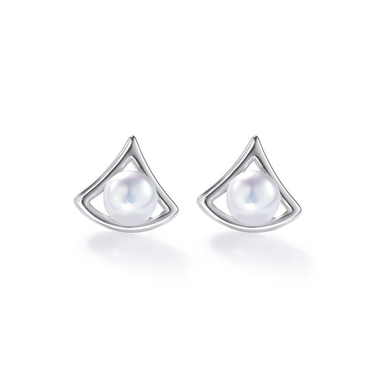 Round Freshwater Pearl Triangle Sterling Silver Stud Earrings
