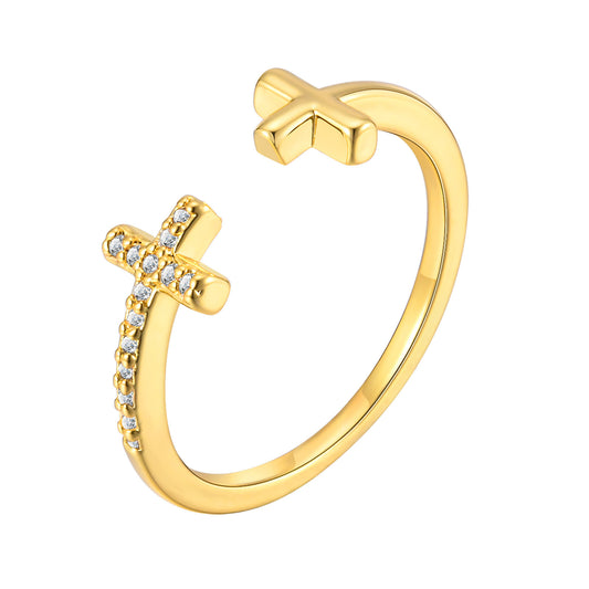 Cross Zircon Ring Women's – Ring Copper Material Adjustable