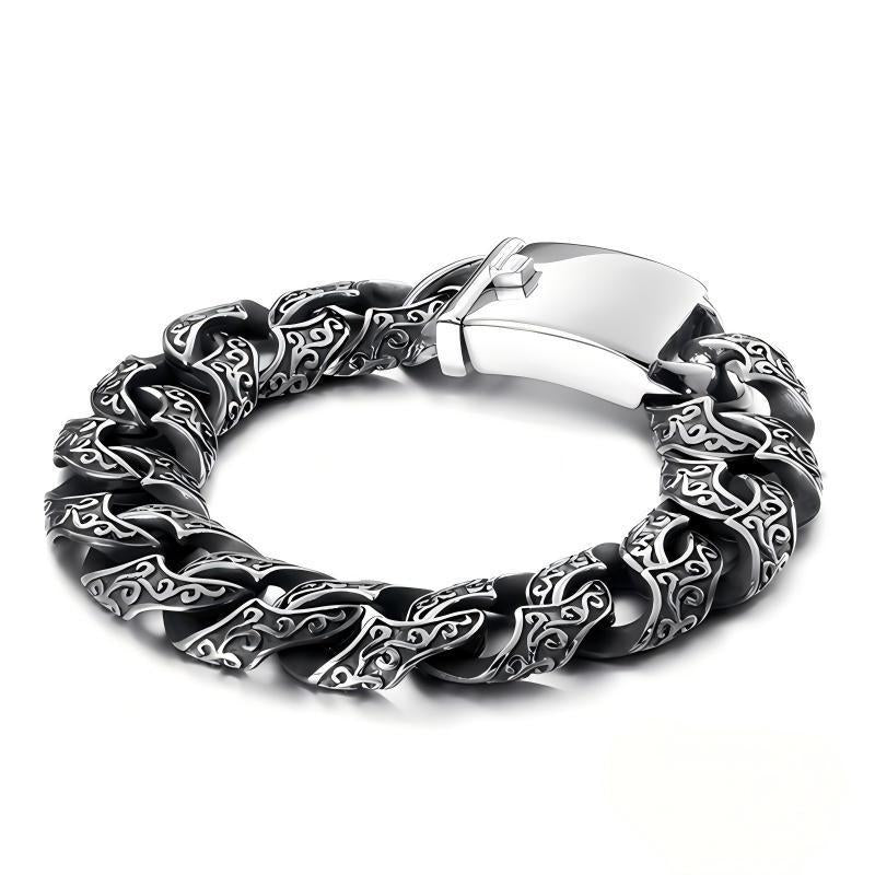Punk National Style Men's Bracelet Double-Sided Tang Grass Pattern Thick Cuban Chain