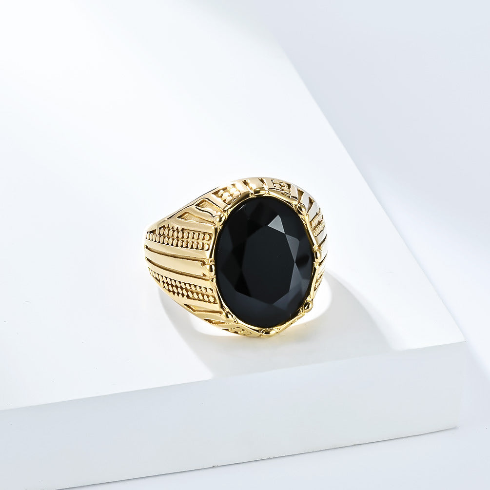 Planderful Everyday Genie Ring Retro Inlaid Glass Gem For Women European American Style Steel Band Sizes 7 8 9 10 11 12