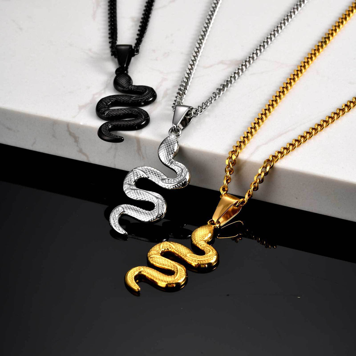 Sculpted Snake Pendant Necklace — 3 Finishes