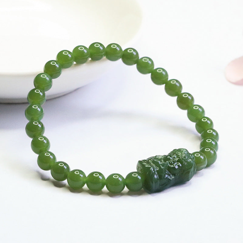 Qingshui Hetian Jade Zakiram Charm Bracelet
