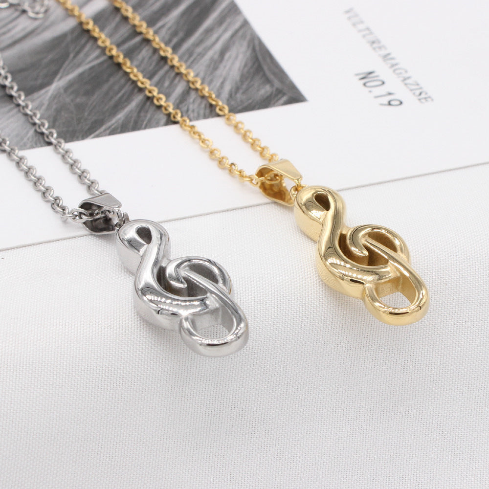 Planderful Music Note Pendant Durable Stainless Steel Unisex Necklace For Women Men Chic Everyday Genie