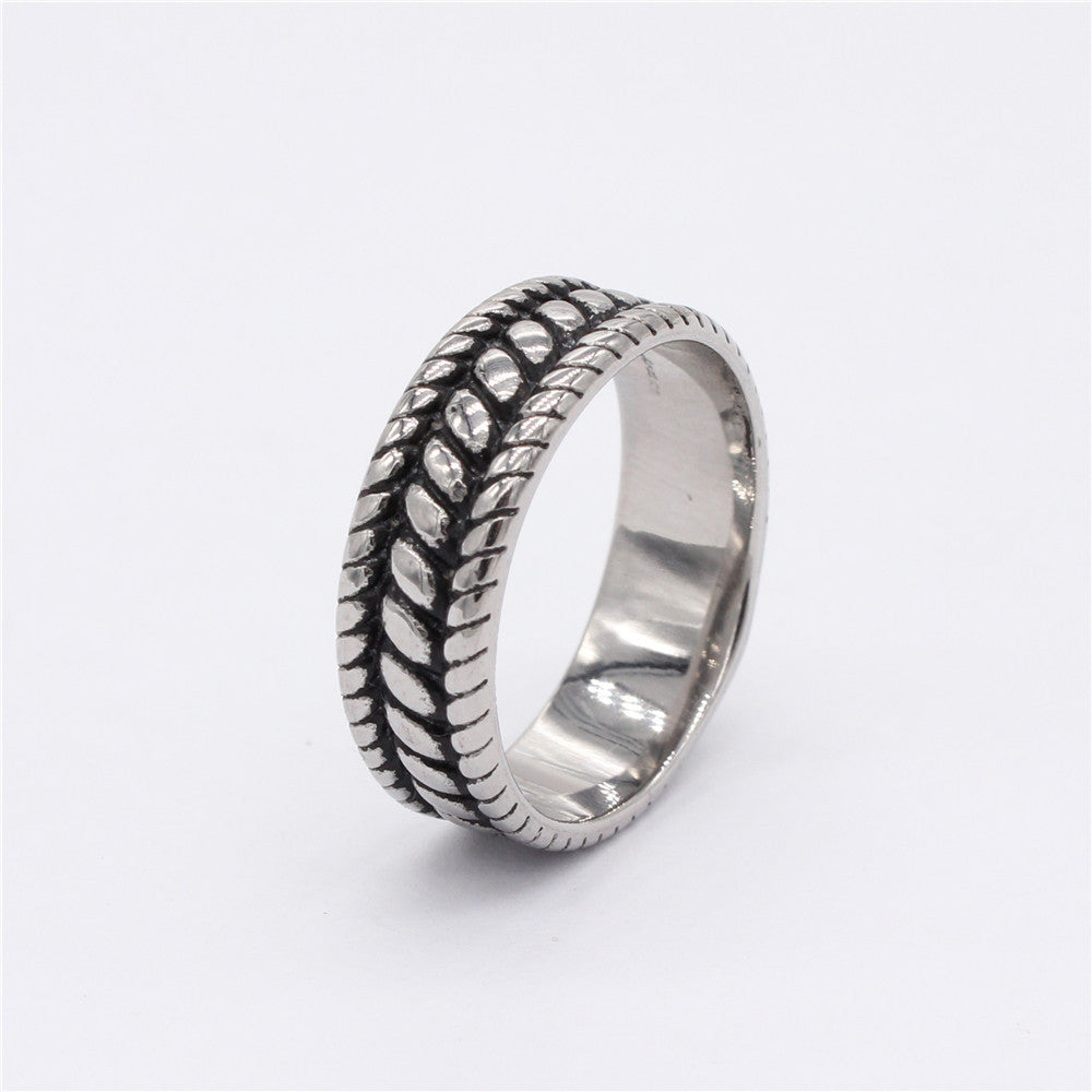 Retro Stripe Men's Titanium Steel Ring