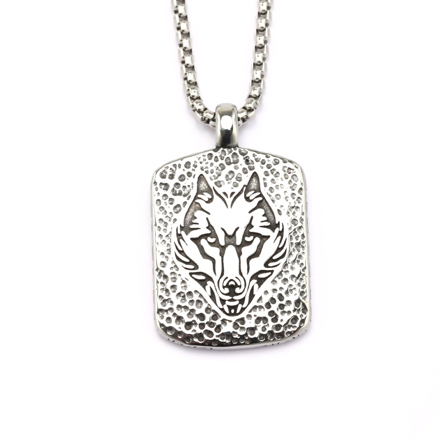 Planderful Wolf Head Pendant For Men Bold Stainless Steel Retro European American Style Necklace