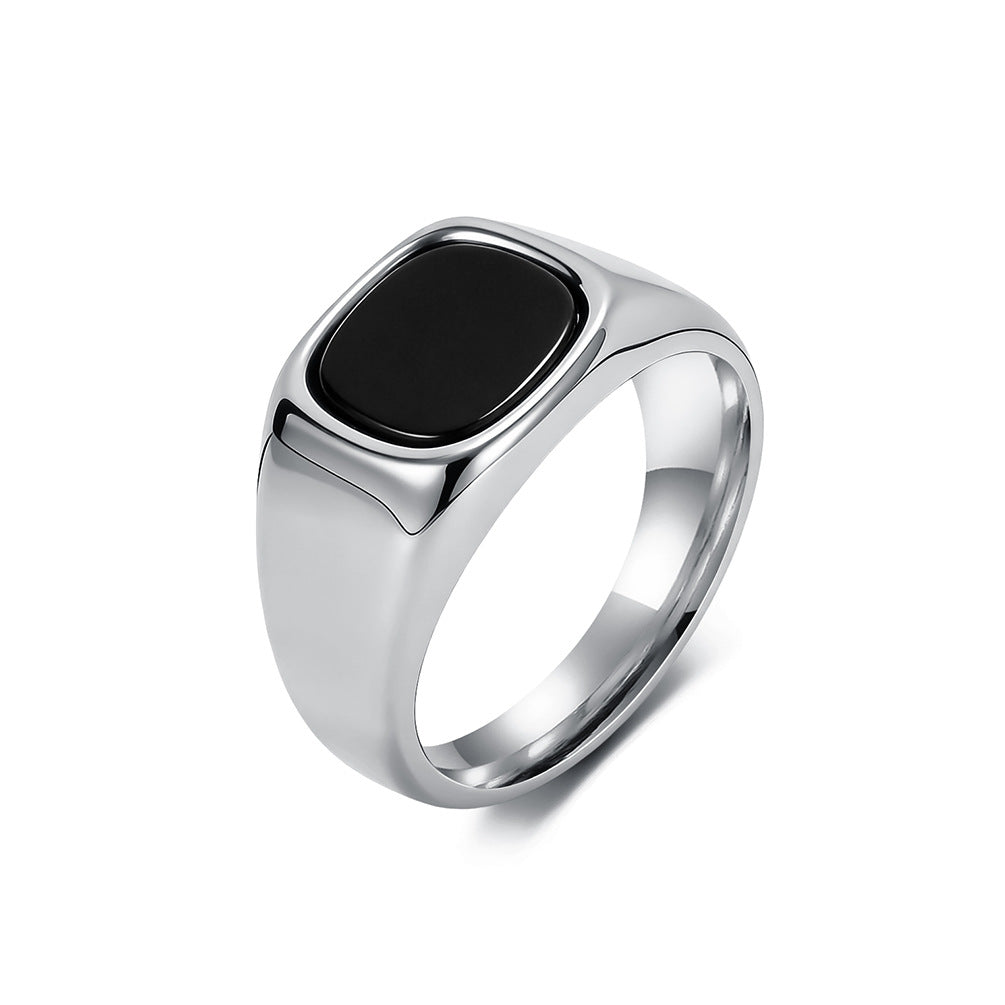Planderful Stainless Steel Ring Black Stone Detail Unisex Jewelry Bold Everyday Genie