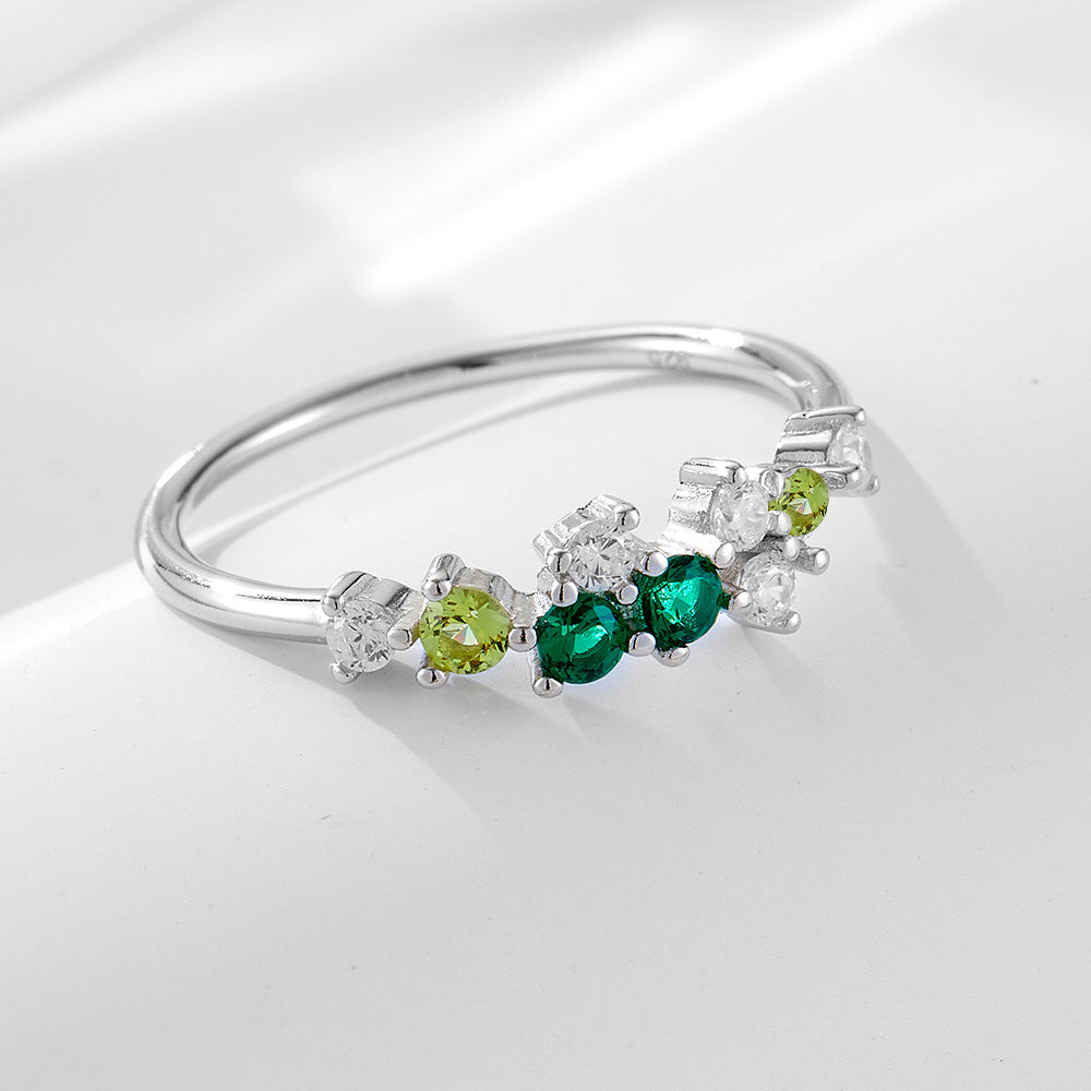Japanese Multi-Color Zircon Sterling Silver Ring Small Fresh And Ring
