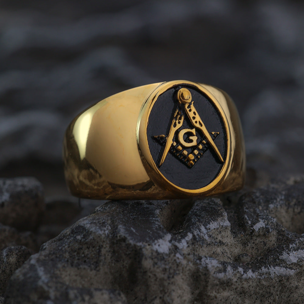 European And American Retro Stainless Steel Men's Ring Fashion Freemasonry AG Smear Ring For Men