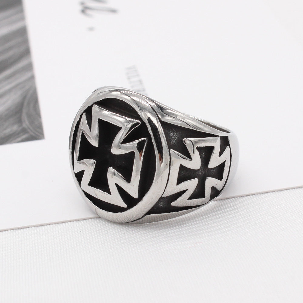 Titanium Steel Ring For Men Unisex Retro Cross Crusader Durable Design By Planderful Everyday Genie Collection