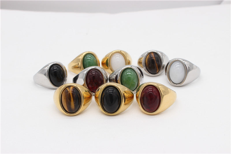 Planderful Titanium Steel Ring Unisex Retro Court Style Oval Design For Everyday Fashion Lovers