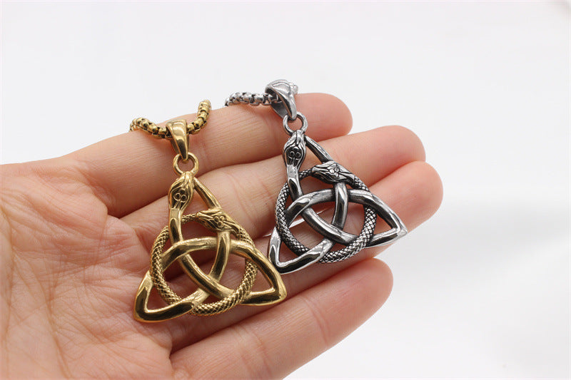 Titanium Steel Snake Triangle Pendant For Men And Unisex Durable Protection Symbol Everyday Genie Planderful