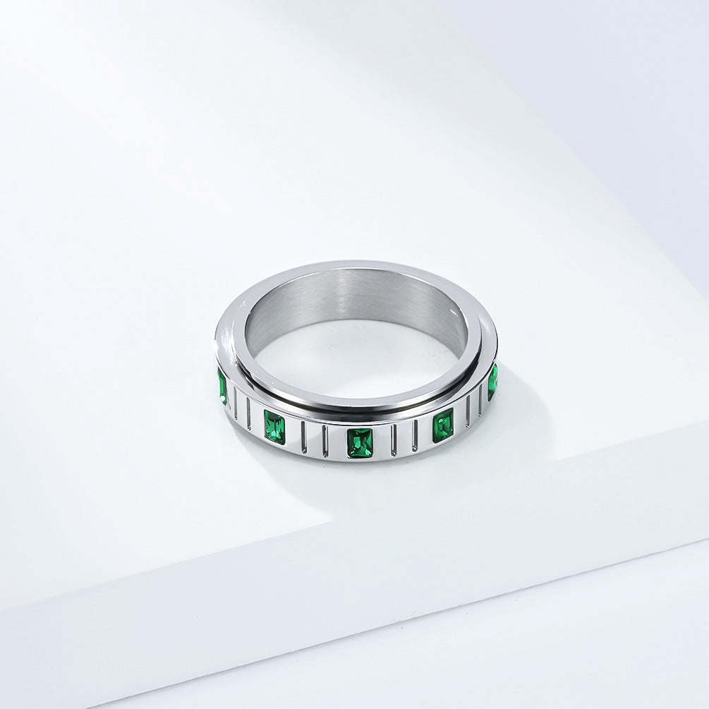 Planderful Rotating Ring Emerald Zircon Titanium Steel For Women Everyday Genie Collection