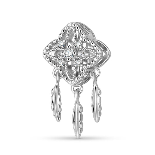 Planderful Jewelry Sterling Silver Beading Pendant Four Leaf Clover Dream Catcher Jewelry Zircon Accent