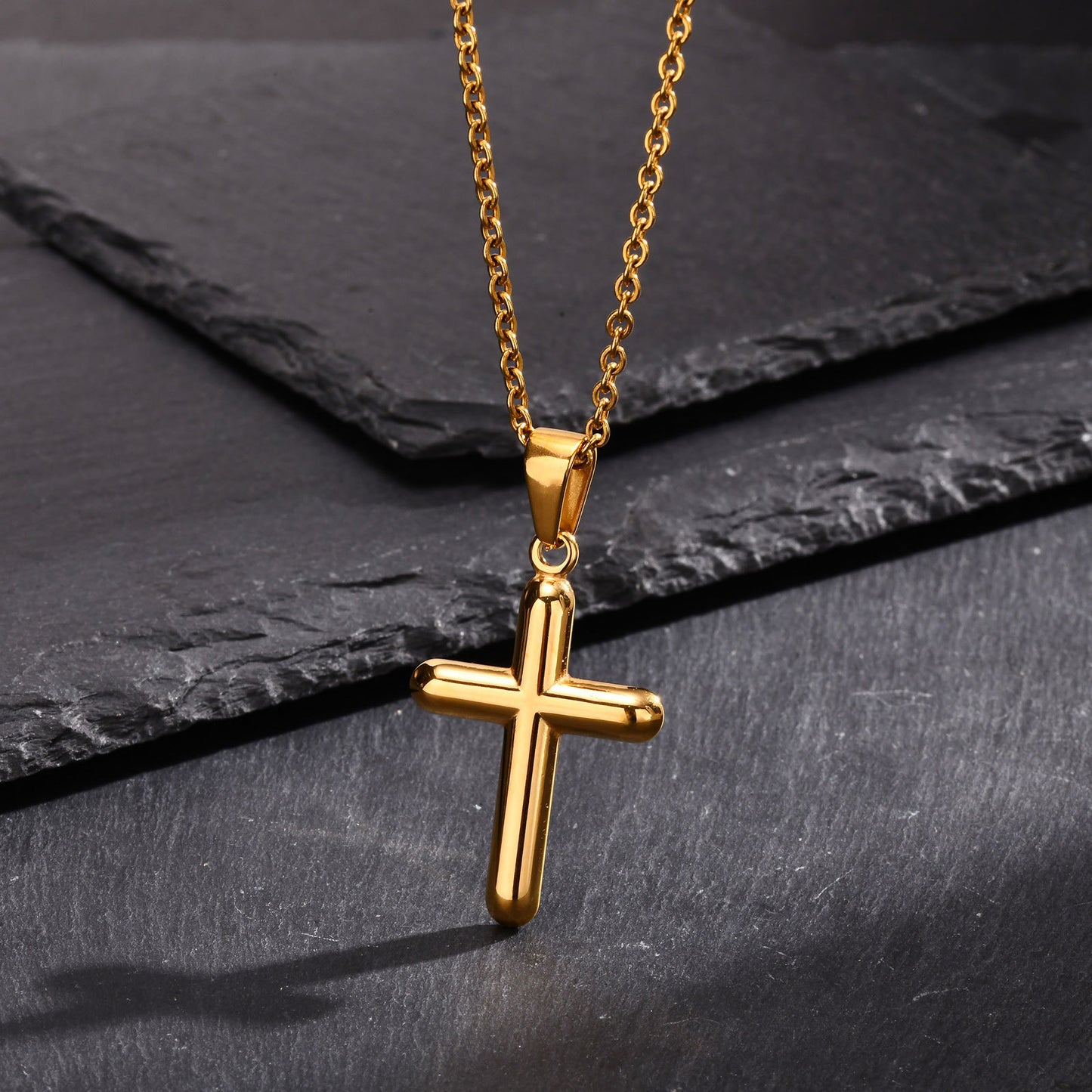 European And American Hip Hop Stainless Steel Cross Pendant Gold Necklace Men's Jewelry