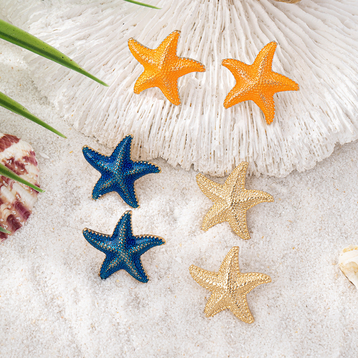 Planderful Vienna Verve Starfish Stud Earrings Set – Vibrant Dopamine Color Design