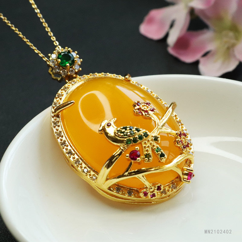 Chalcedony Bird-on-Branch Pendant — No Chain