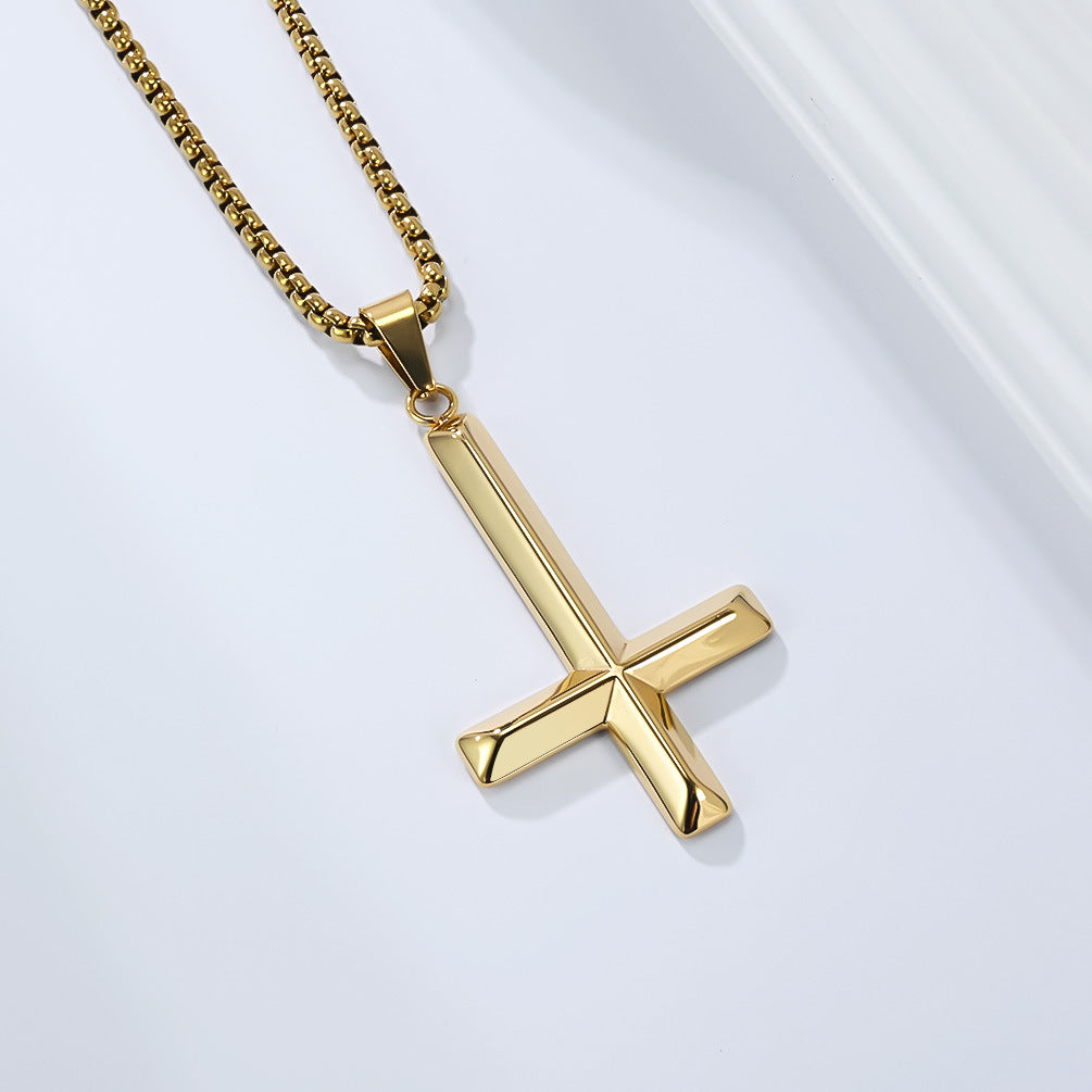 Planderful Inverted Cross Necklace For Men Titanium Steel Durable Pendant Bold Rebel Style