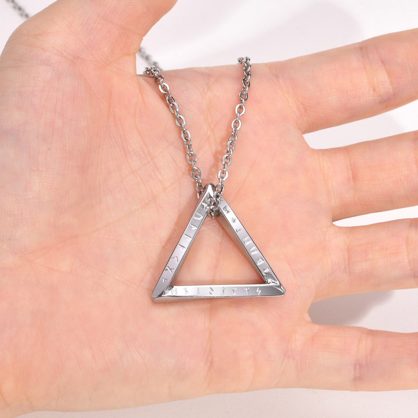 Men's Stainless Steel Pendant Necklace Viking Luhn Triangle Geometric Steel Black for Men