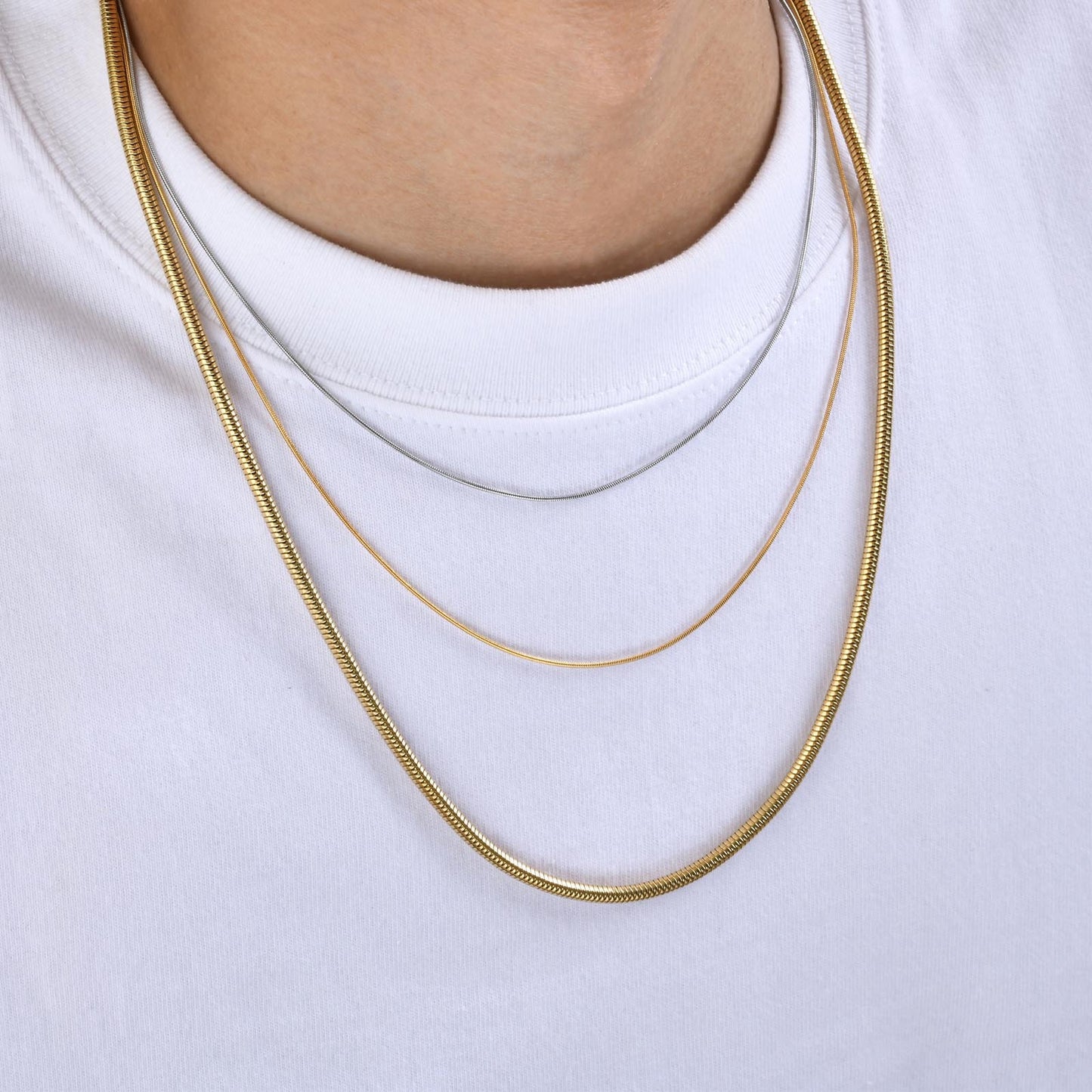 3MM Wide Stainless Steel Round Snake Chain Necklace