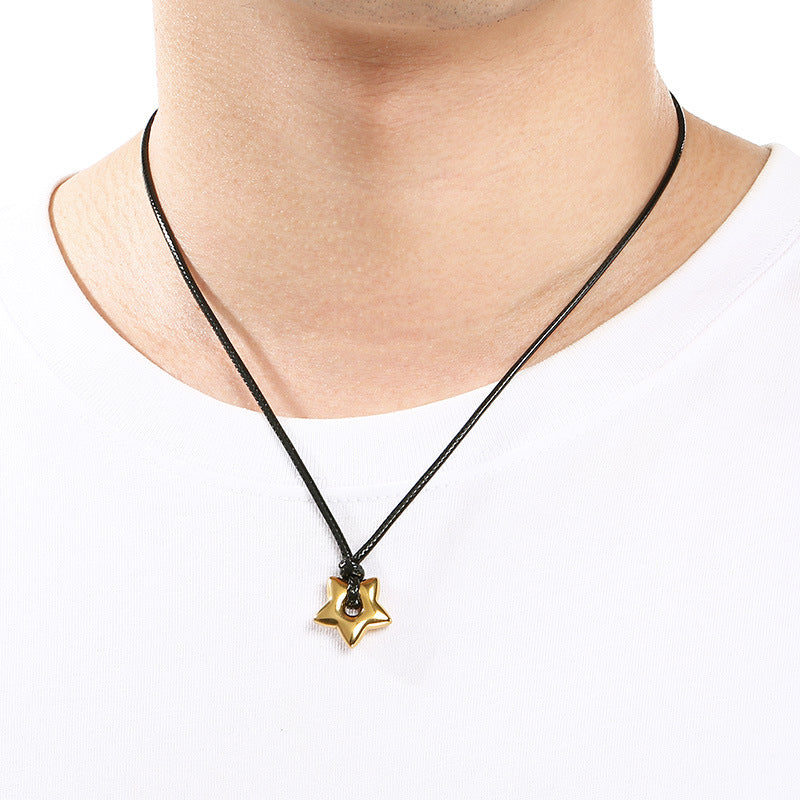 Popular Heart-Shaped Sweater Chain, Creative Wax Rope, Five-Pointed Star Hexagonal Titanium Steel Men's Necklace