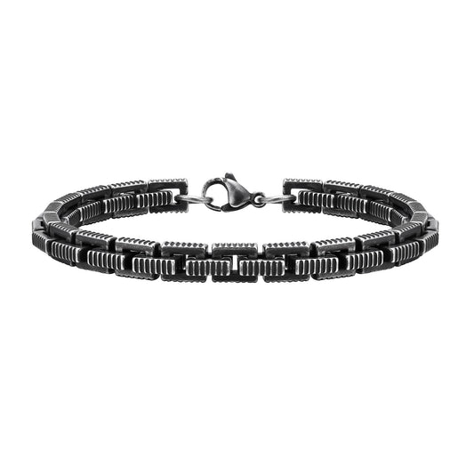 Men's Stainless Steel Embossed Hand Square Work Chain Bracelet Men's