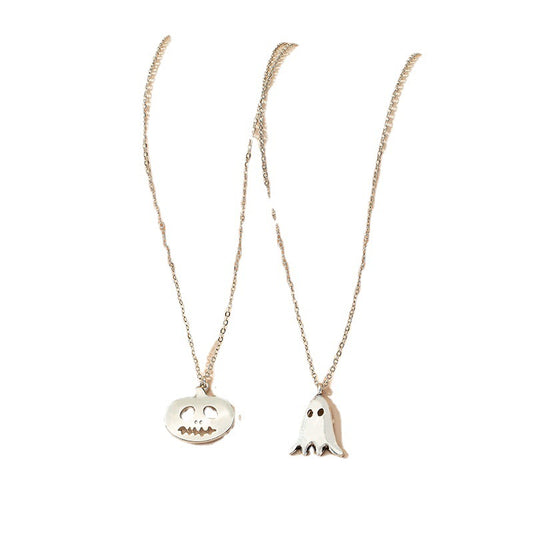 Festive Pumpkin Ghost Necklace Set with Hip-Hop Sweater Chain - Vienna Verve Collection
