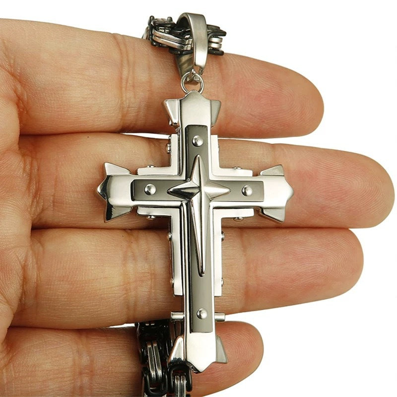 1. Planderful Stainless Steel Men's Cross Pendant Necklace Dark Knight Edition For Modern Style And Giftable Luxury