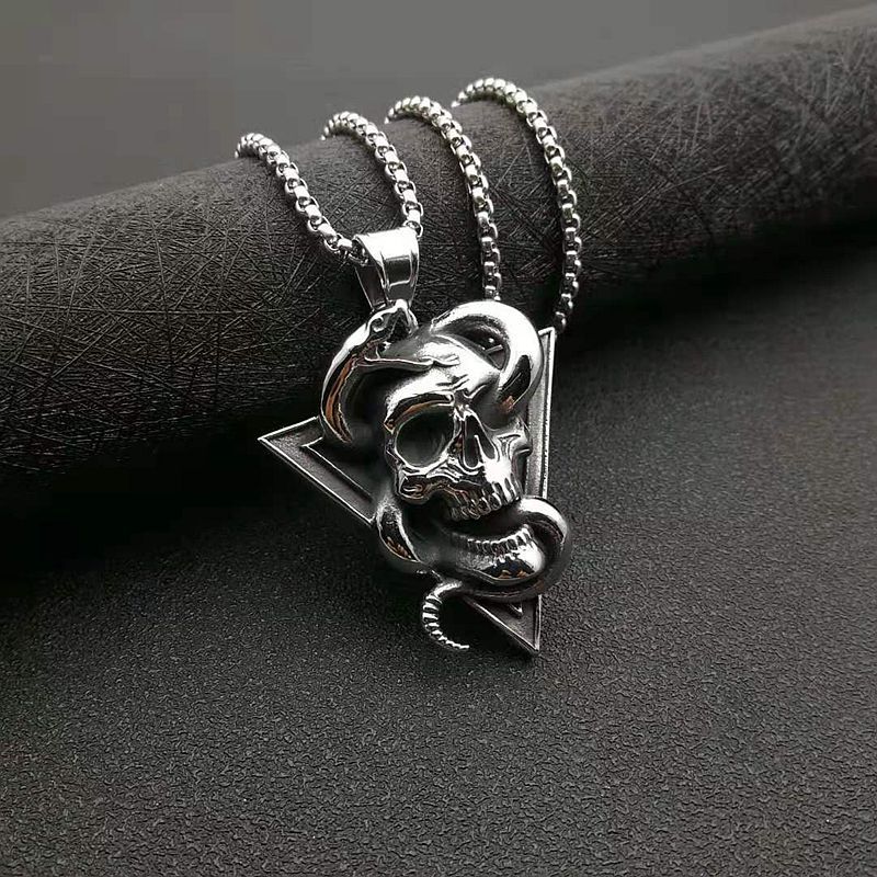 Titanium Steel Necklace - Vintage Skull Snake Pendant