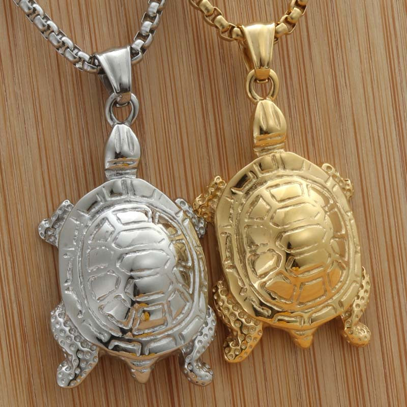 Titanium Steel Punk Turtle Pendant Necklace - Retro Men’s God of Wealth Design