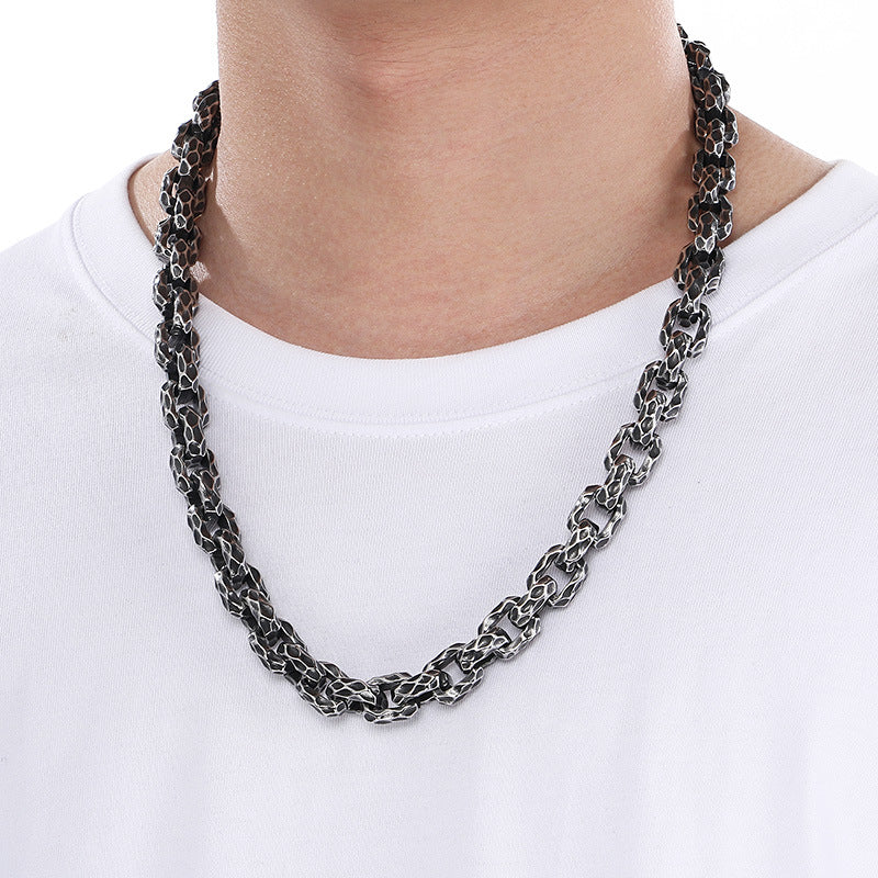 Planderful Mens Punk Necklace Titanium Steel Retro Texture
