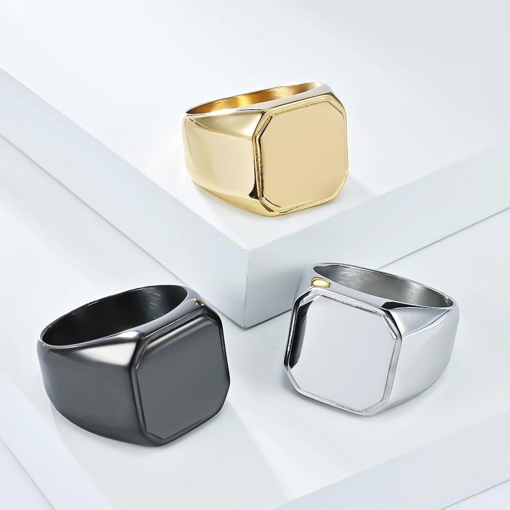 Planderful Everyday Genie Stainless Steel Ring For Men Square Seal Smooth Finish Niche Fashion Jewelry