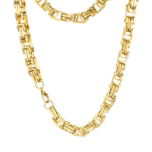 12/15mm Thick Chain Emperor Chain Men's Necklace Bracelet Hip-Hop Double-Piece Knot Chain Stainless