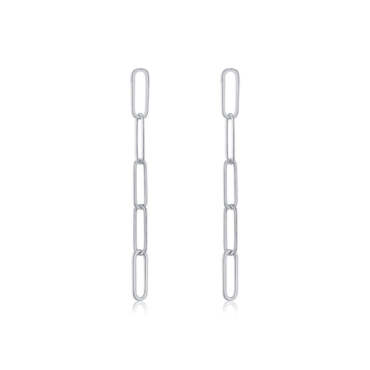 Elegant Long Tassel Sterling Silver Chain Earrings with Geometric Design