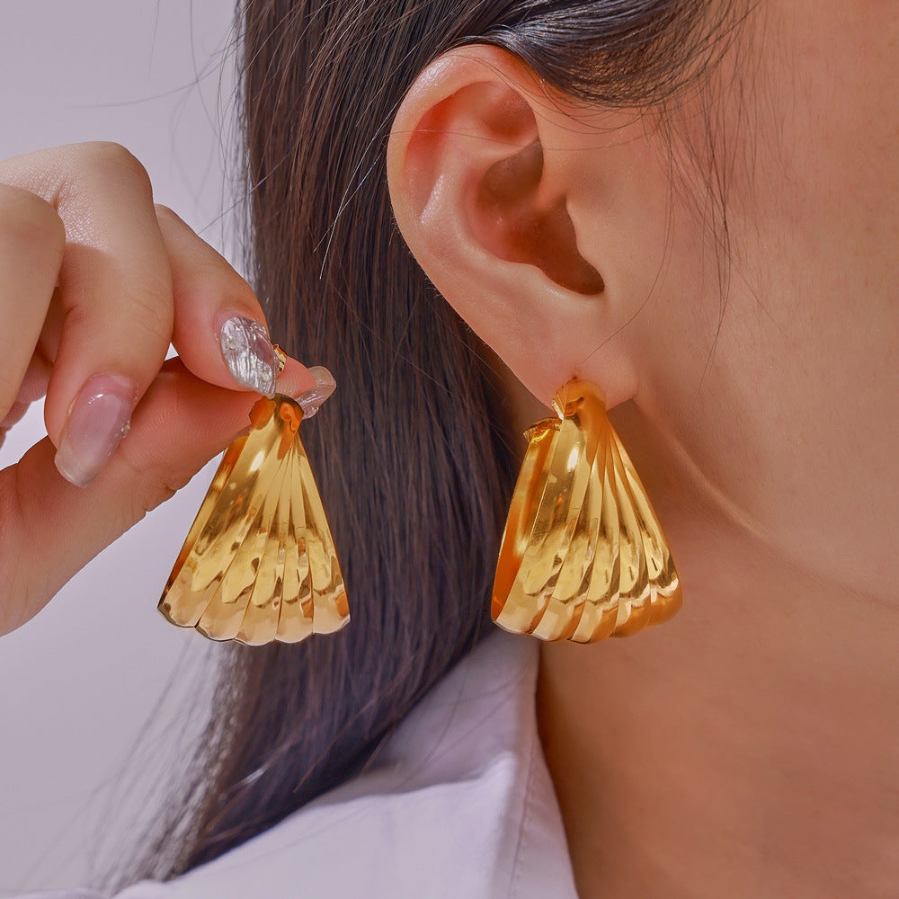 Geometric Gold-Plated Casual Earrings with Splicing Design